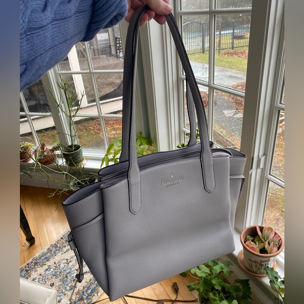 Kate Spade Dumpling Medium Tote Gray Pebbled Leather KL012 Shoulder Bag $499 - Picture 10 of 13
